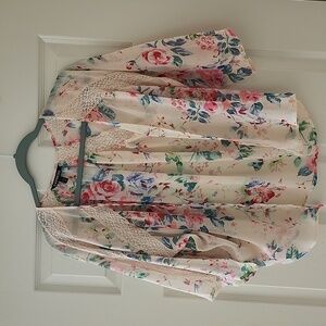 Floral Sheer Lace-Trim Robe